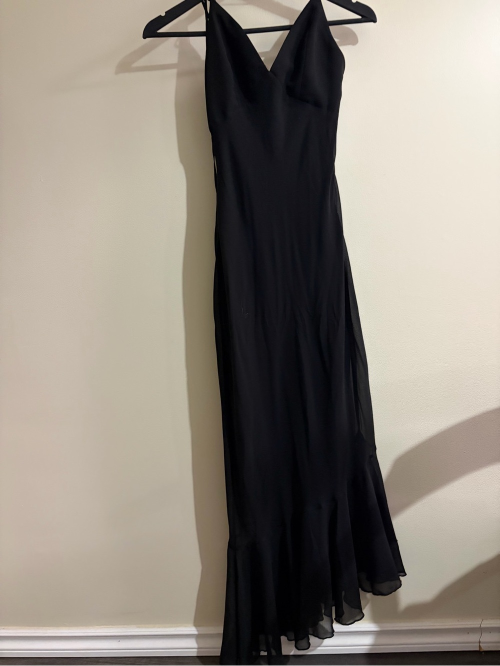 Black V-Neck Maxi Slip Dress with Fluted Hem